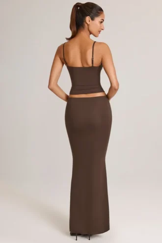 Avenley Modal mid-rise fishtail-maxi-skjørt i sjokoladebrun