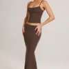 Avenley Modal mid-rise fishtail-maxi-skjørt i sjokoladebrun