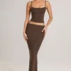 Avenley Modal mid-rise fishtail-maxi-skjørt i sjokoladebrun