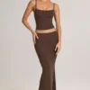 Avenley Modal mid-rise fishtail-maxi-skjørt i sjokoladebrun