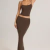 Avenley Modal mid-rise fishtail-maxi-skjørt i sjokoladebrun