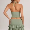 Azaria Modal Ruffle Mid-Rise Mini Skort i salviegrønn