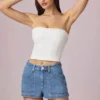 Beata shorts med høy midje og A-linje i midtblå vask