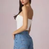Beata shorts med høy midje og A-linje i midtblå vask