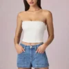 Beata shorts med høy midje og A-linje i midtblå vask