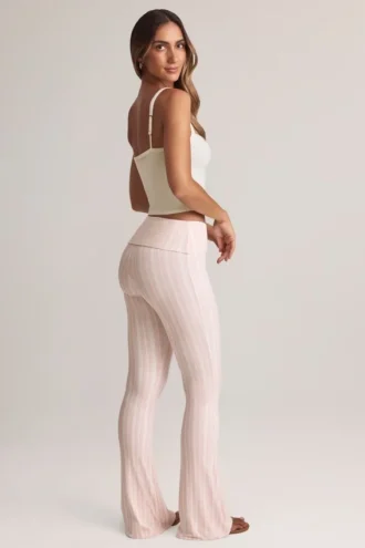Bebe Modal Foldover Mid-Rise Flared Trousers i stripet mønster