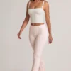 Bebe Modal Foldover Mid-Rise Flared Trousers i stripet mønster