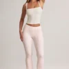 Bebe Modal Foldover Mid-Rise Flared Trousers i stripet mønster
