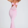 Bella Contrast Binding Cut Out Evening Gown i Soft Pink