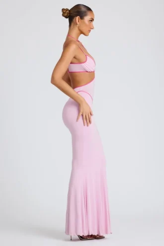 Bella Contrast Binding Cut Out Evening Gown i Soft Pink