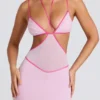Bella Contrast Binding Cut Out Evening Gown i Soft Pink