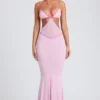 Bella Contrast Binding Cut Out Evening Gown i Soft Pink