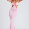 Bella Contrast Binding Cut Out Evening Gown i Soft Pink