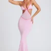 Bella Contrast Binding Cut Out Evening Gown i Soft Pink