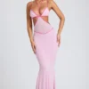Bella Contrast Binding Cut Out Evening Gown i Soft Pink