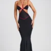 Bella Contrast Binding Cut Out Evening Gown i svart