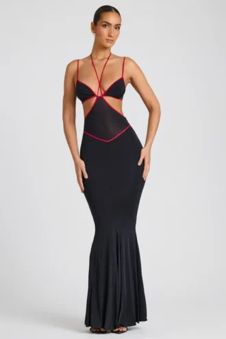 Bella Contrast Binding Cut Out Evening Gown i svart