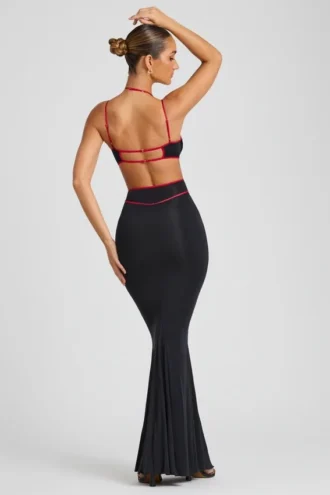 Bella Contrast Binding Cut Out Evening Gown i svart