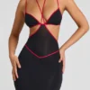 Bella Contrast Binding Cut Out Evening Gown i svart