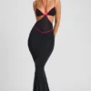Bella Contrast Binding Cut Out Evening Gown i svart