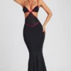 Bella Contrast Binding Cut Out Evening Gown i svart