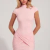 Blair Jersey Turtleneck Ruched Backless Minikjole i rosa