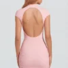 Blair Jersey Turtleneck Ruched Backless Minikjole i rosa