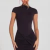 Blair Jersey Turtleneck Ruched Backless Minikjole i svart
