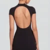 Blair Jersey Turtleneck Ruched Backless Minikjole i svart