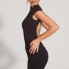 Blair Jersey Turtleneck Ruched Backless Minikjole i svart