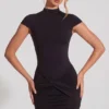 Blair Jersey Turtleneck Ruched Backless Minikjole i svart