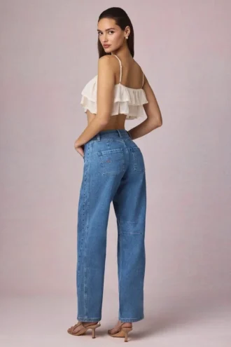Bobbi Mid-Rise Barrel-Leg Jeans i midtblå vask