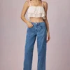 Bobbi Mid-Rise Barrel-Leg Jeans i midtblå vask