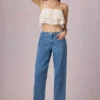 Bobbi Mid-Rise Barrel-Leg Jeans i midtblå vask