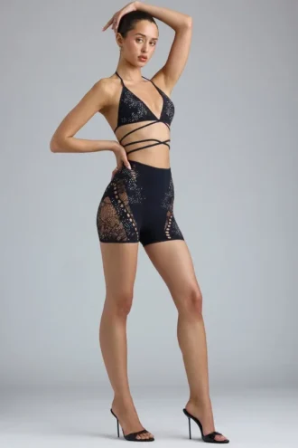 Bonnie shorts med pynt og høy midje i svart