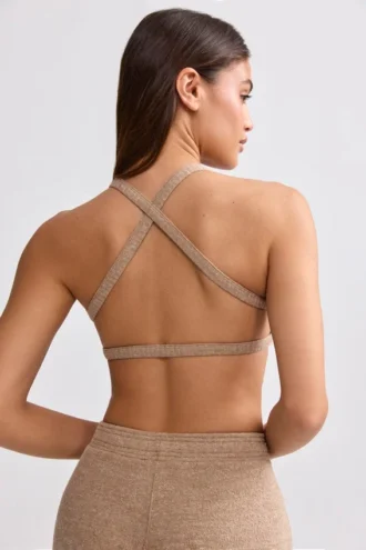 Bralette i frotté med rund hals i mokkabrun