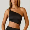 Brisa asymmetrisk crop-top med rynker i svart