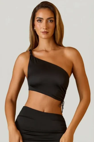 Brisa asymmetrisk crop-top med rynker i svart