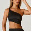 Brisa asymmetrisk crop-top med rynker i svart