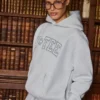 Brodert oversized hettegenser i grå melert
