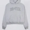 Brodert oversized hettegenser i grå melert