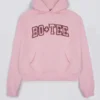 Brodert oversized hettegenser i pudderrosa