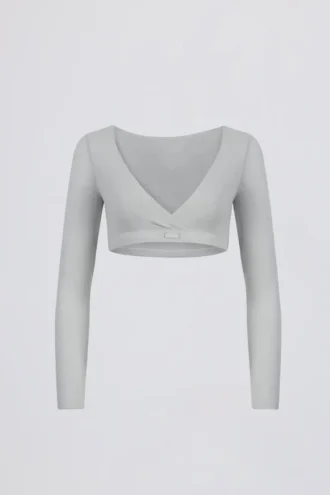 Børstet jersey-crop-top med V-hals i tåkegrå