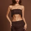 Bruma Bandeau-crop-top med snøring og frynser i sjokoladebrun