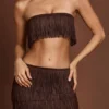 Bruma Bandeau-crop-top med snøring og frynser i sjokoladebrun