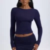 Cali Modal Ruched Mid-Rise Mini Skjørt i True Navy