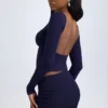 Cali Modal Ruched Mid-Rise Mini Skjørt i True Navy