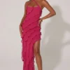 Calico Cross Strap Ruffle Floor Length Kjoler i fuchsia