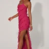 Calico Cross Strap Ruffle Floor Length Kjoler i fuchsia