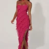 Calico Cross Strap Ruffle Floor Length Kjoler i fuchsia